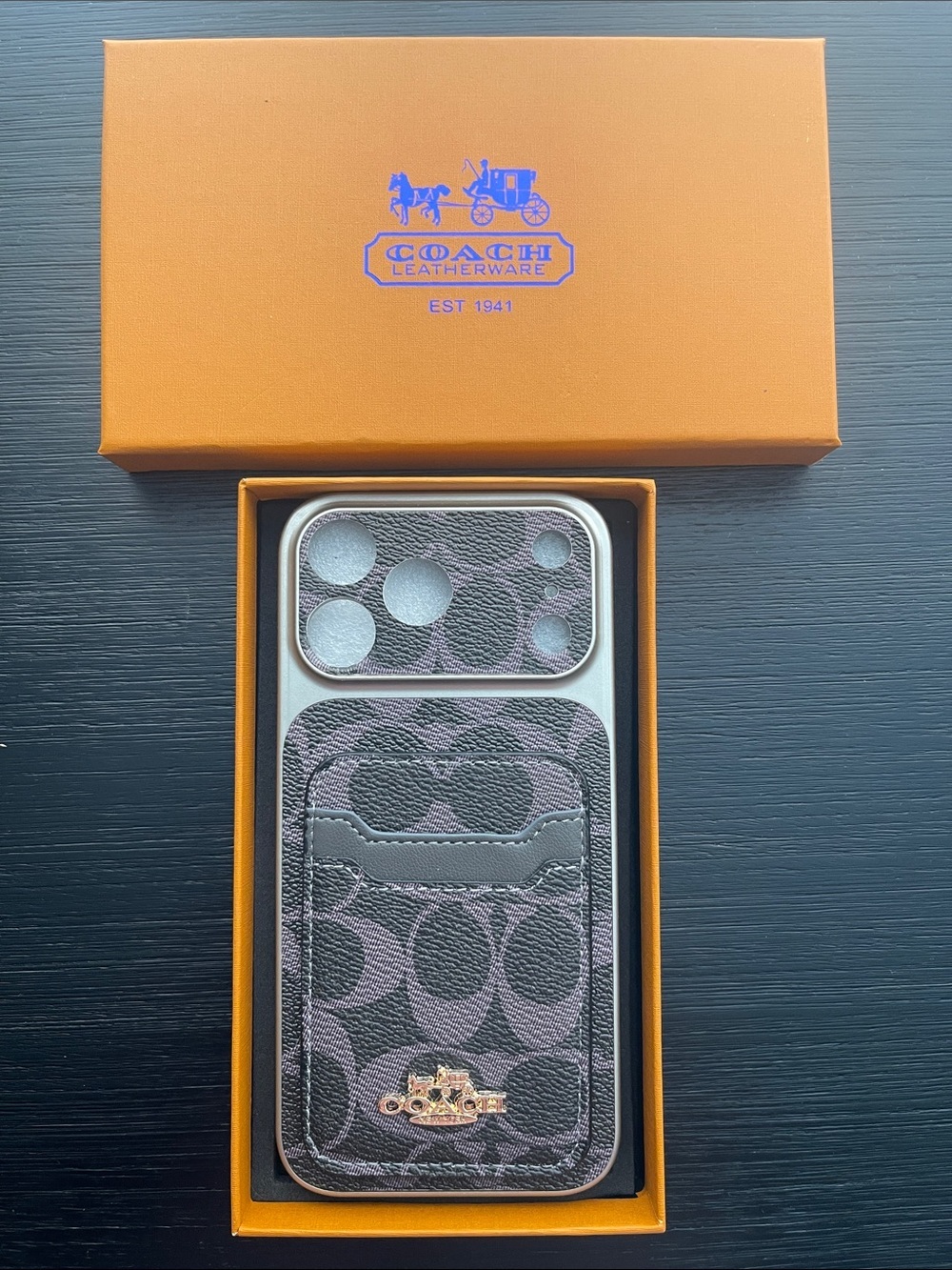 iPhone 17 Pro Max Coach Signature Canvas Card Pocket Phone Case-Purple and Black